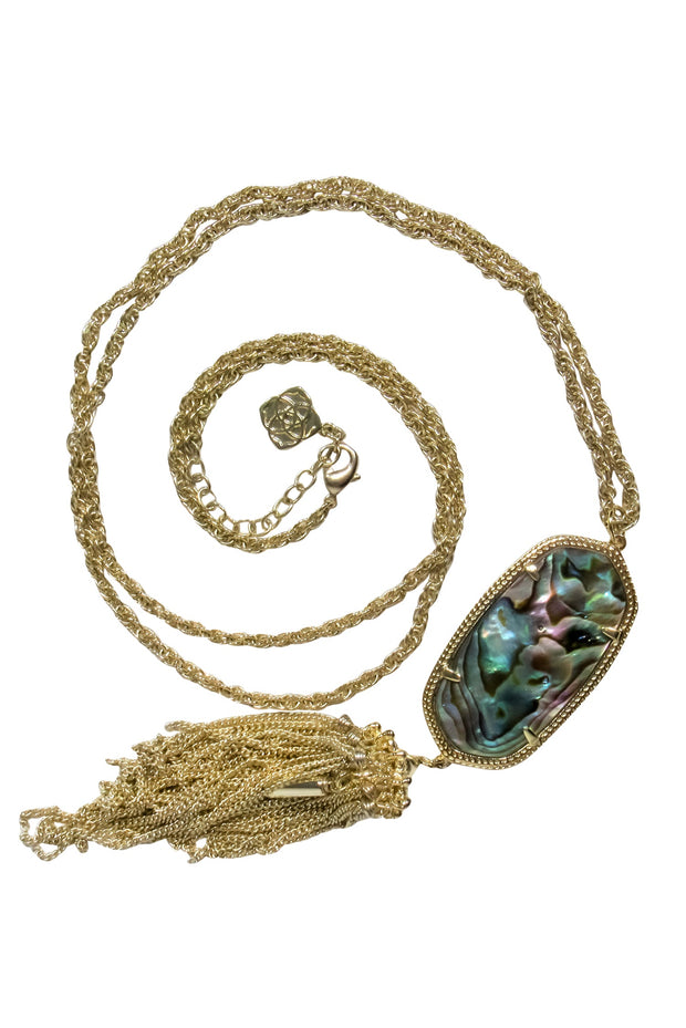 Current Boutique-Kendra Scott - Gold Statement Necklace w/ Metallic Pendant & Tassel