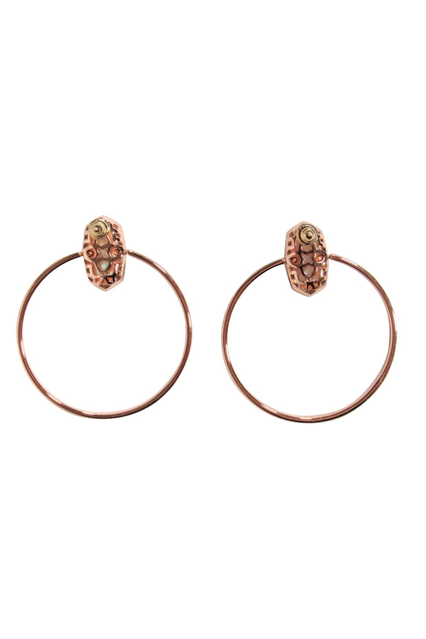 Current Boutique-Kendra Scott - Rose Gold Stud Hoop Earrings w/ Iridescent Stones