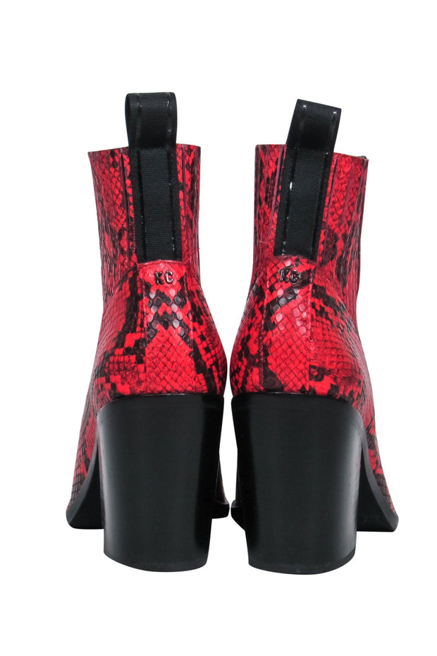 Current Boutique-Kenneth Cole - Red Snakeskin Embossed Leather Pointed Toe Boots Sz 6.5