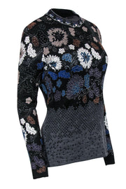 Current Boutique-Kenzo - Black & Multicolor Sparkly Floral Print Sweater Sz L