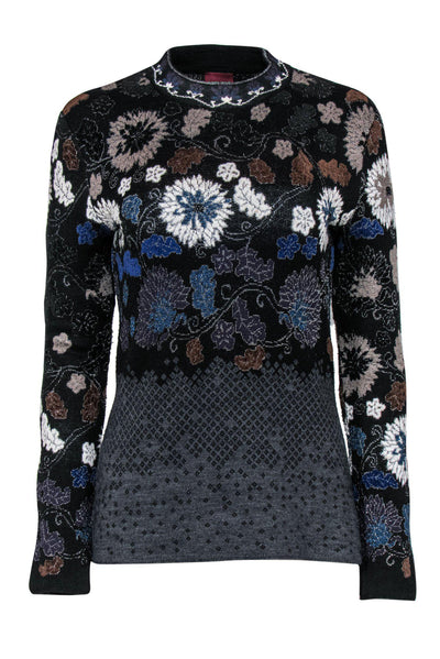 Current Boutique-Kenzo - Black & Multicolor Sparkly Floral Print Sweater Sz L