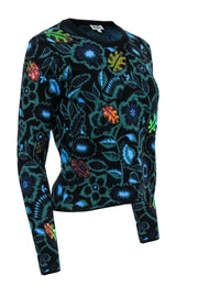 Current Boutique-Kenzo - Blue & Green Sweater w/ Metallic Leaves Sz S
