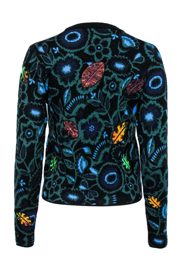 Current Boutique-Kenzo - Blue & Green Sweater w/ Metallic Leaves Sz S