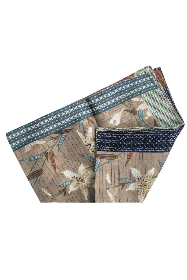 Current Boutique-Kenzo - Brown & Green Lily Print Mini Scarf
