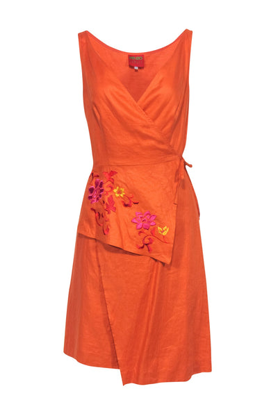 Current Boutique-Kenzo - Orange Wrap Dress w/ Floral Embroidery Detail Sz 6