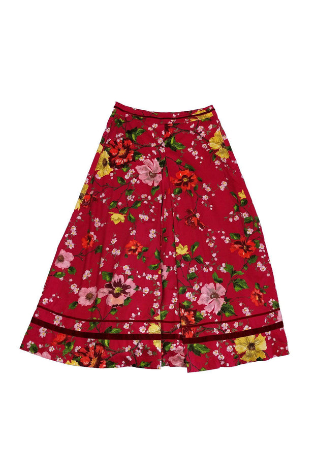 Current Boutique-Kenzo - Red Floral Full Maxi Skirt Sz 12