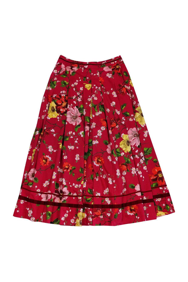 Current Boutique-Kenzo - Red Floral Full Maxi Skirt Sz 12