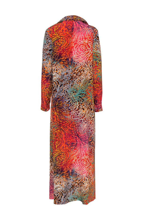 Current Boutique-Kika Vargas - Multicolored Abstract Floral Print Button-Up Silk Maxi Dress Sz S