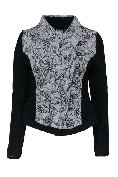 Current Boutique-Knitted & Knotted - Black & Grey Floral Print Cardigan Sz XS