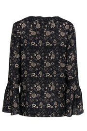 Current Boutique-Kobi Halperin - Black & Beige Floral Print Long Sleeve Silk Blouse Sz M