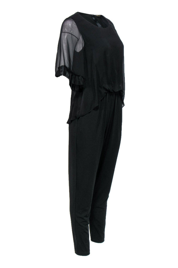 Current Boutique-Kobi Halperin - Black Straight Leg Jumpsuit w/ Flowy Top Sz S