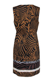 Current Boutique-Kobi Halperin - Brown & Black Zebra Print Sleeveless Sheath Dress w/ Colorblocked Hem Sz L