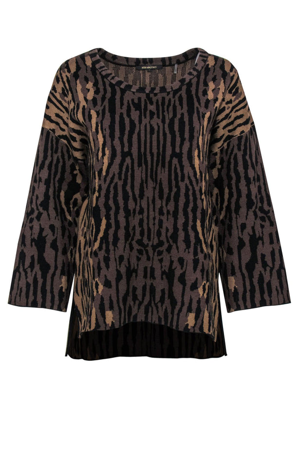 Current Boutique-Kobi Halperin - Brown Leopard Patterned Wool Blend Sweater Sz L