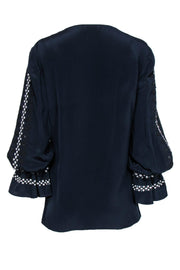 Current Boutique-Kobi Halperin - Navy Silk Blouse w/ Embroidery & Sequins Sz L