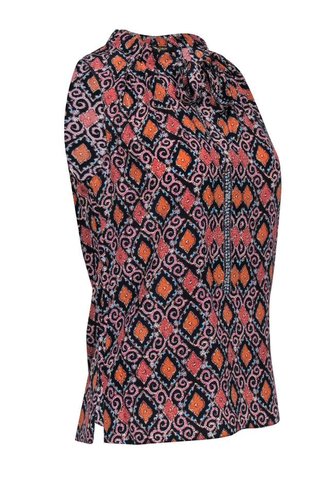 Current Boutique-Kobi Halperin - Orange & Black Patterned Silk "Eva" Blouse Sz XS