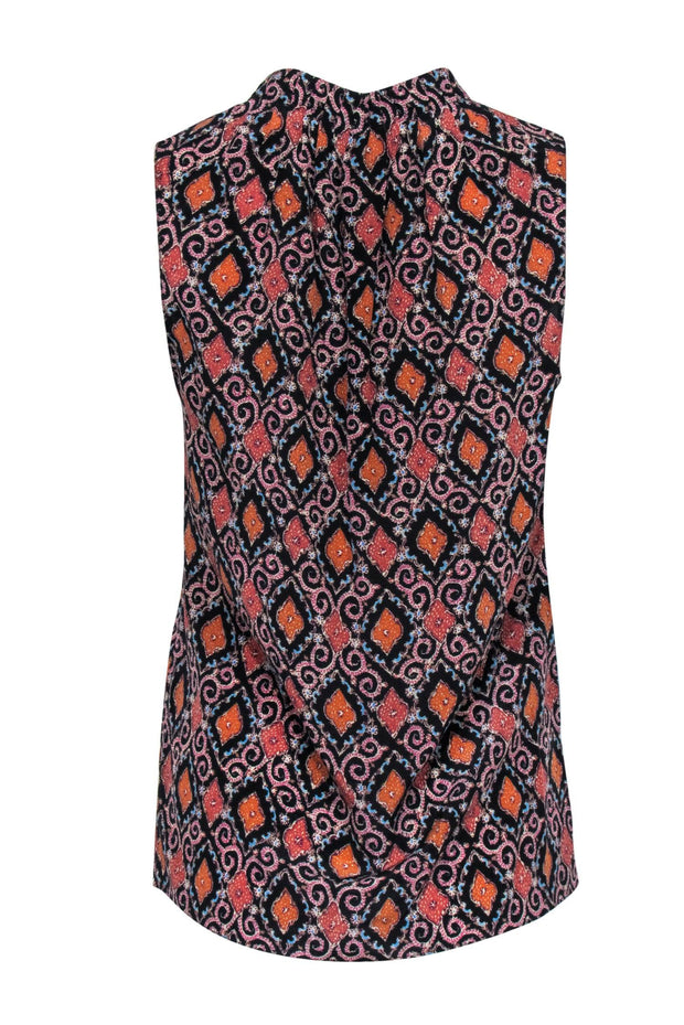 Current Boutique-Kobi Halperin - Orange & Black Patterned Silk "Eva" Blouse Sz XS