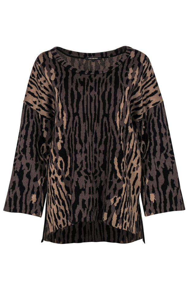 Current Boutique-Kobi Halperin - Tan Leopard Patterned Wool Blend Sweater Sz XL