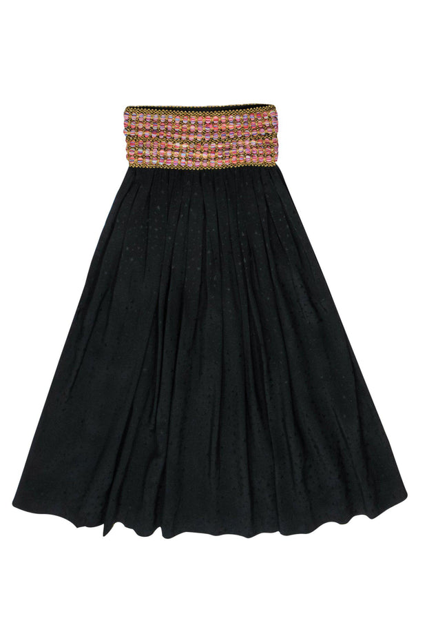 Current Boutique-Koch - Black Star Print Skirt w/ Multicolored Bauble Embroidered Waistband Sz XS