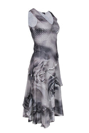 Current Boutique-Komarov - Gray Floral Printed Tiered Midi Dress Sz S