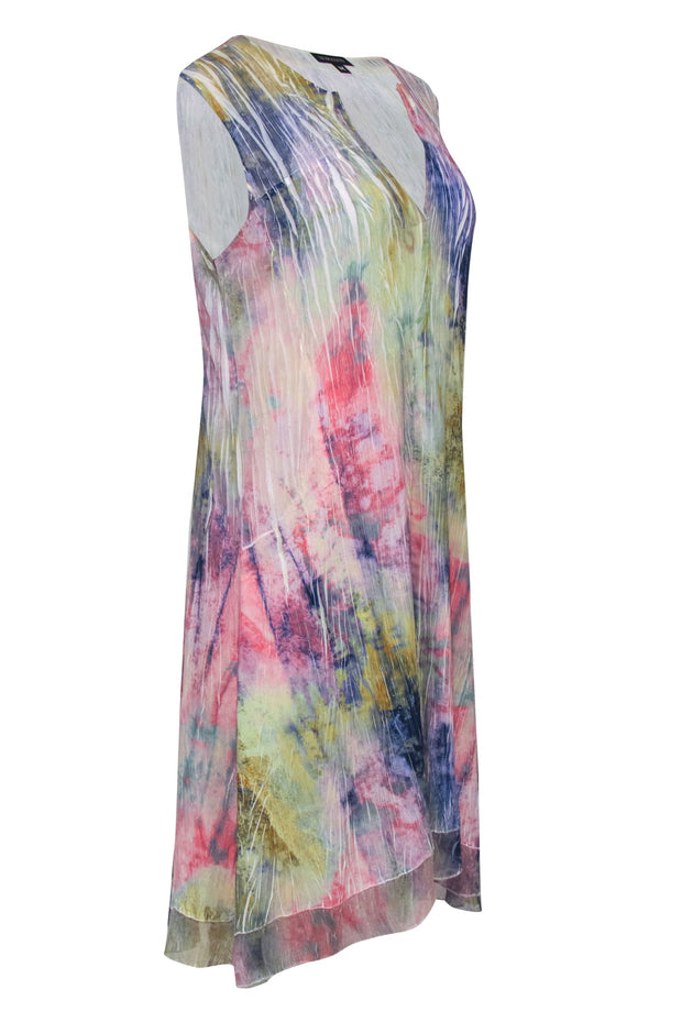 Current Boutique-Komarov - Mulitcolor Tie-Dye Print Crinkled Midi Dress Sz M