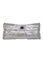 Current Boutique-Kooba - Silver Metallic Leather Clutch w/ Bow Design