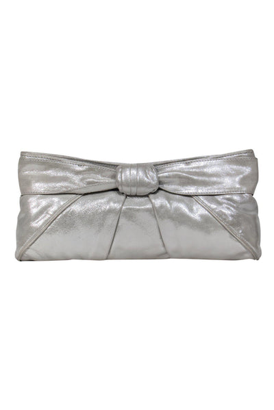Current Boutique-Kooba - Silver Metallic Leather Clutch w/ Bow Design