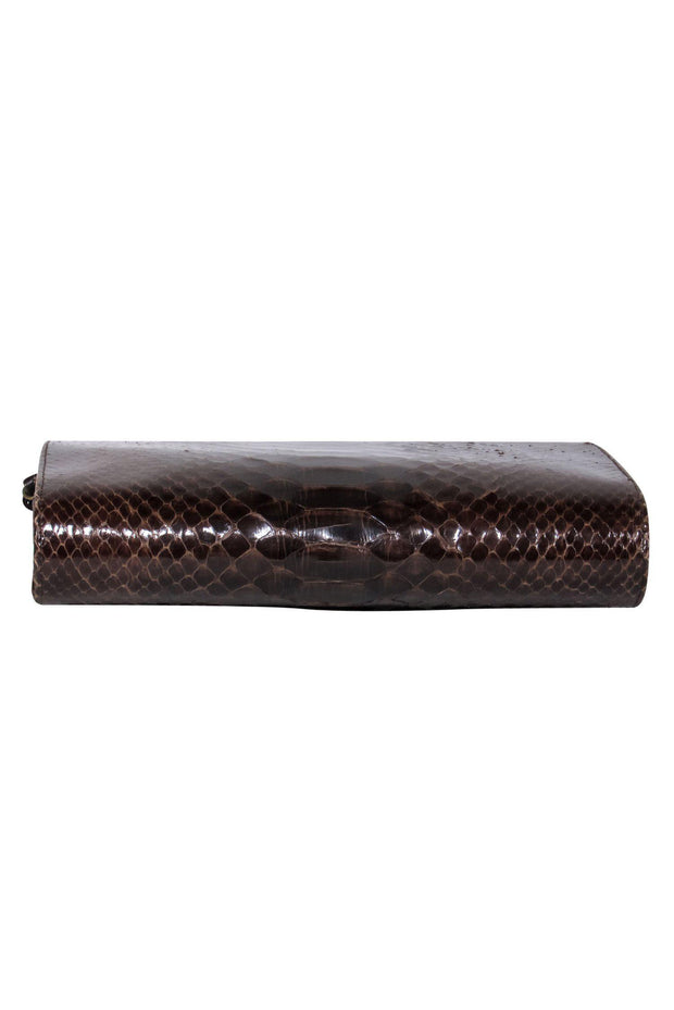 Current Boutique-Koret - Vintage Brown Patent Snakeskin Flap Crossbody