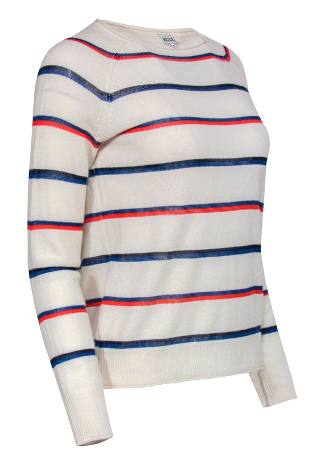 Current Boutique-Kule - Ivory, Orange & Blue Striped Cashmere Blend Sweater Sz XS
