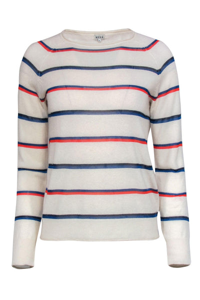 Current Boutique-Kule - Ivory, Orange & Blue Striped Cashmere Blend Sweater Sz XS