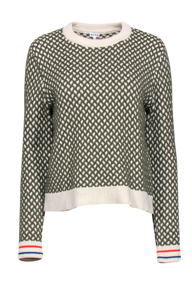 Current Boutique-Kule - Olive & Cream Double Knit Sweater Sz M
