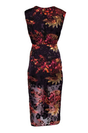 Current Boutique-L'Academie - Deep Purple, Maroon & Orange Textured Velvet Floral "Majorelle" Dress Sz S