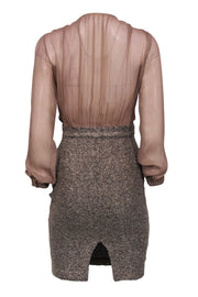 Current Boutique-L'Agence - Beige Long Sleeve Surplice Sheath Dress w/ Metallic Boucle Skirt Sz 2