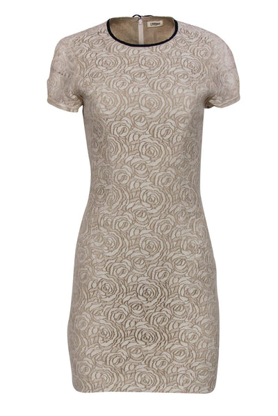 Current Boutique-L'Agence - Beige Rose Lace Sheath Dress w/ Black Ribbon Sz 4
