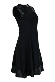 Current Boutique-L'Agence - Black Flared Dress w/ Quilted Leather Trim Sz 8