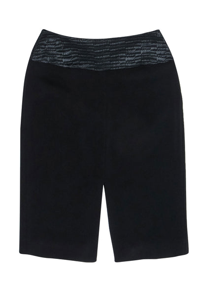 Current Boutique-L’Agence - Black Pencil Skirt w/ Braided Faux Leather Trim & Center Slit Sz 6