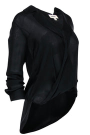 Current Boutique-L'Agence - Black Silk Draped Blouse w/ Notch Collar Sz XS