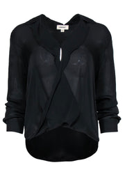 Current Boutique-L'Agence - Black Silk Draped Blouse w/ Notch Collar Sz XS