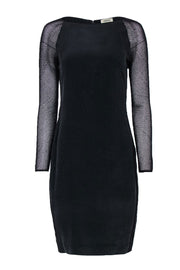 Current Boutique-L’Agence - Black Suede Textured Silk Dress w/ Mesh Sleeves Sz M