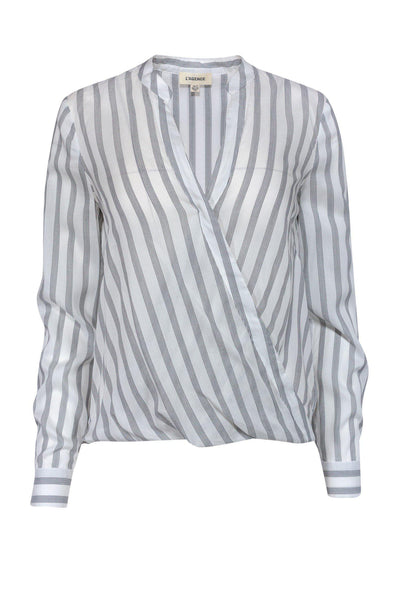 Current Boutique-L'Agence - Black & White Stripe Kyla Draped Blouse Sz XS