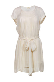 Current Boutique-L'Agence - Cream Pleated Short Sleeved Shift Dress w/ Belt Sz 2