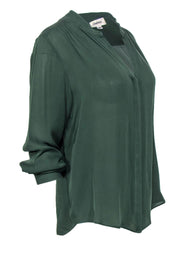 Current Boutique-L'Agence - Dark Green Button-Up Long Sleeve Silk Blouse Sz L