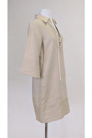 Current Boutique-L'Agence - Tan Linen Dress w/ Lace-Up Neckline Sz S