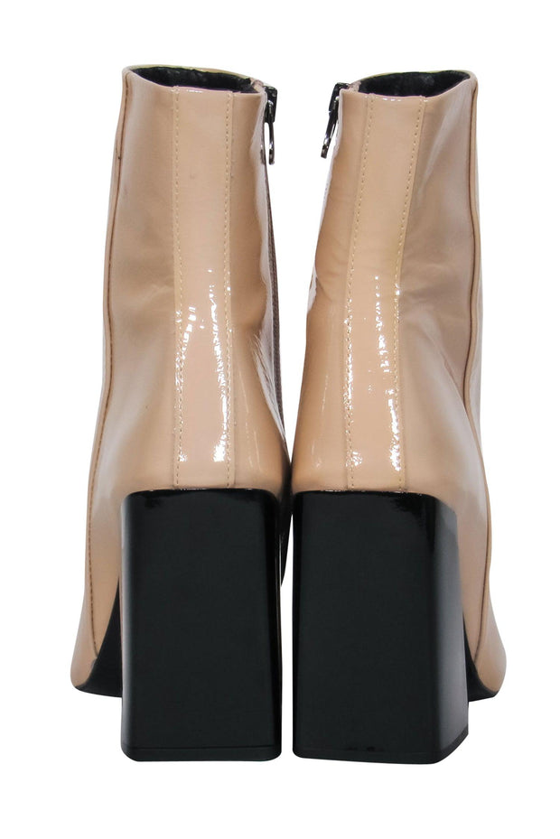 Current Boutique-L’Intervalle - Beige Patent Leather Square Toe Block Heel Booties Sz 7