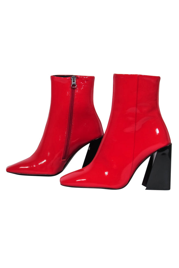 Current Boutique-L’Intervalle - Red Patent Leather Square Toe Block Heel Booties Sz 7