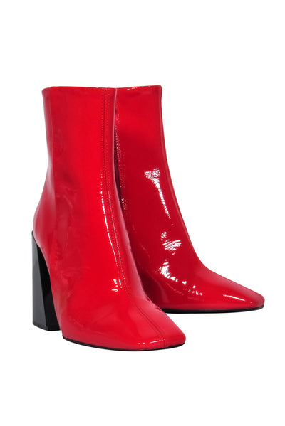 Current Boutique-L’Intervalle - Red Patent Leather Square Toe Block Heel Booties Sz 7