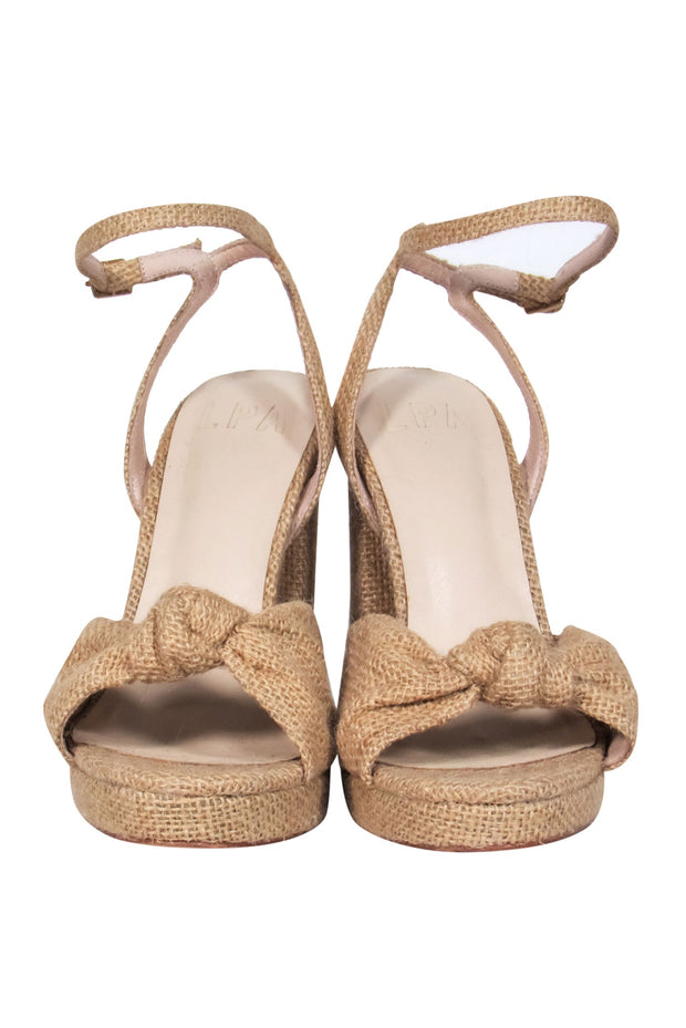 Current Boutique-LPA - Tan Burlap Twisted Toe Platform Sandals Sz 7.5