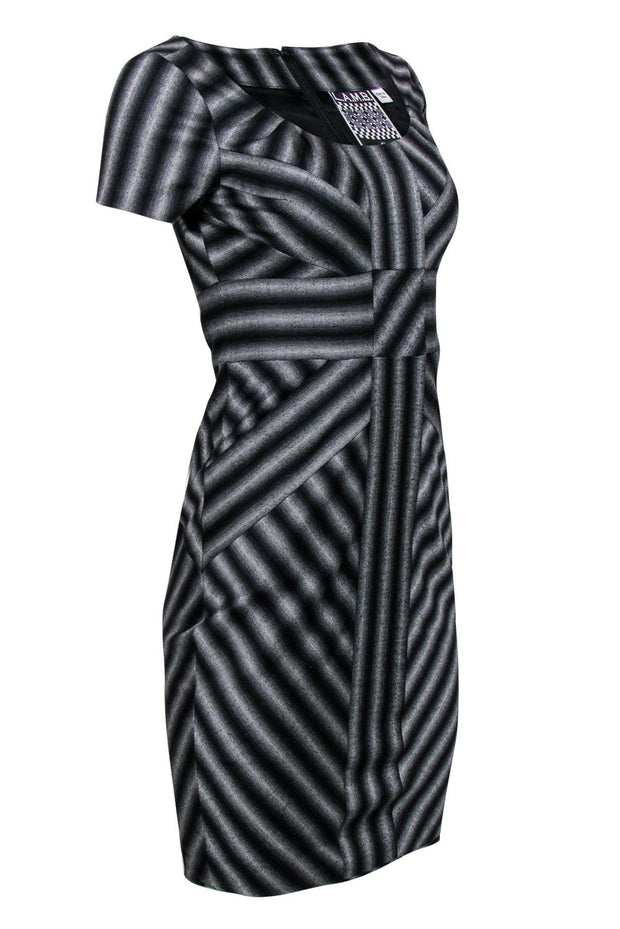 Current Boutique-L.A.M.B. - Gray & Black Striped Wool Sheath Dress Sz 4