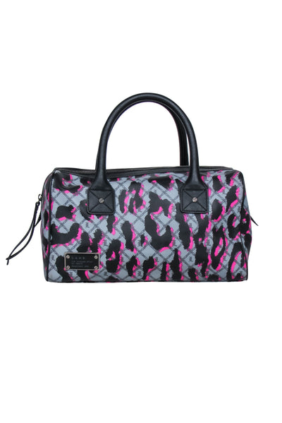 Current Boutique-L.A.M.B. - Grey, Black & Hot Pink Leopard & Monogram Print Leather Bowler-Style Handbag