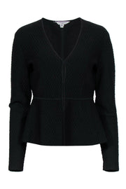 Current Boutique-L.K. Bennett - Black Quilted Fitted Peplum Jacket Sz S