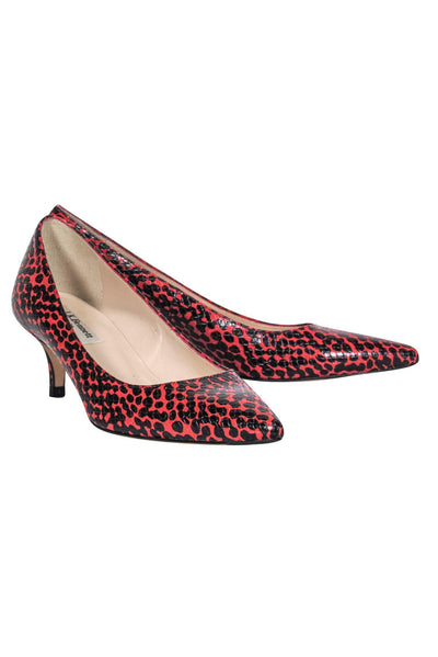 Current Boutique-L.K. Bennett - Black & Red Speckled Leather Kitten Heels Sz 7.5